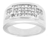 ESTATE WIDE 1.5CT DIAMOND 14KT WHITE GOLD PRINCESS MULTI ROW INVIISBLE MENS RING