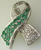 ESTATE .99CT DIAMOND & AAA EMERALD 14KT WHITE GOLD CANCER AWARENESS SIGN PENDANT
