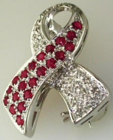 .99CT DIAMOND & AAA RUBY 14KT WHITE GOLD CANCER AWARENESS SIGN FLOATING PENDANT