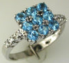 ESTATE 1.40CT DIAMOND & AAA BLUE TOPAZ 14KT WHITE GOLD SQUARE CLUSTER FUN RING