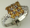 ESTATE 1.40CT DIAMOND & AAA CITRINE 14KT WHITE GOLD 3D SQUARE CLUSTER FUN RING