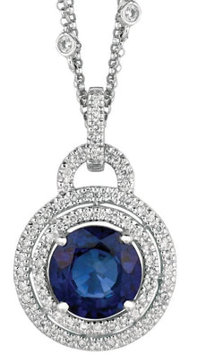 3.60CT DIAMOND & AAA SAPPHIRE 14KT WHITE GOLD 3D ROUND HALO BY THE YARD PENDANT