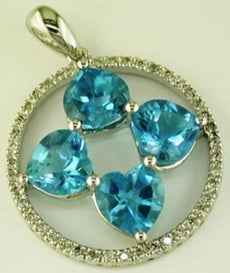 6.24CT DIAMOND & AAA BLUE TOPAZ 14K WHITE GOLD 3D HEART CIRCLE OF LIFE PENDANT