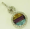 ESTATE 1.62CT DIAMOND & AAA MULTI GEM 14KT WHITE GOLD ROUND FLOATING FUN PENDANT