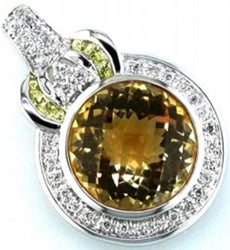 6.26CT DIAMOND AAA YELLOW SAPPHIRE & CITRINE 14K WHITE GOLD ROUND HALO PENDANT