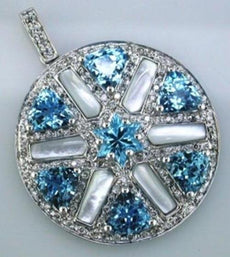 5.99CT DIAMOND & AAA BLUE TOPAZ & MOTHER OF PEARL 14KT WHITE GOLD STAR PENDANT
