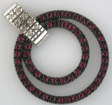 .75CT DIAMOND & AAA RUBY 14K WHITE GOLD DOULBLE CIRCULAR 3D FUN FLOATING PENDANT