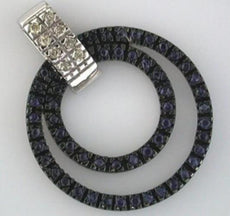 .75CT DIAMOND & AAA SAPPHIRE 14K WHITE GOLD DOUBLE CIRCULAR FUN FLOATING PENDANT