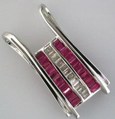 1.15CT DIAMOND & AAA RUBY 14K WHITE GOLD 3D MULTI ROW BAGUETTE SLIDER PENDANT