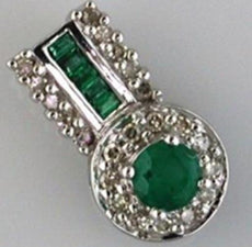 .6CT DIAMOND & AAA EMERALD 14KT WHITE GOLD 3D ROUND & BAGUETTE FLOATING PENDANT