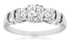 1.12CT DIAMOND 14KT WHITE GOLD CLASSIC 3 STONE ROUND & BAGUETTE ENGAGEMENT RING