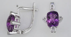 3.40CT DIAMOND & AAA AMETHYST 14KT WHITE GOLD CUSHION & ROUND HANGING EARRINGS