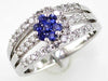 ESTATE .80CT DIAMOND & AAA SAPPHIRE 14KT WHITE GOLD 3D 3 ROW FLOWER LOVE RING