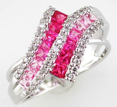 1.25CT DIAMOND & AAA RAINBOW PINK SAPPHIRE 14KT WHITE GOLD 3D PRINCESS LOVE RING