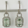 2.10CT DIAMOND & AAA GREEN AMETHYST 14KT WHITE GOLD EMERALD CUT HANGING EARRINGS