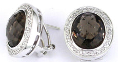 10.3CT DIAMOND & AAA SMOKEY TOPAZ 14KT WHITE GOLD 3D ROUND HALO CLIP ON EARRINGS