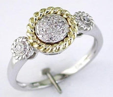 ESTATE .1CT DIAMOND 14KT 2 TONE GOLD 3D CLASSIC CLUSTER DOUBLE FLOWER FUN RING