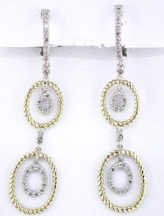 ESTATE .28CT DIAMOND 14KT 2 TONE GOLD MULTI OVAL ROPE LEVERBACK HANGING EARRINGS