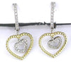 ESTATE .17CT DIAMOND 14KT 2 TONE GOLD CLASSIC DOUBLE HEART FUN HANGING EARRINGS