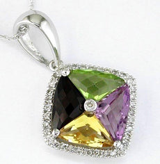 2.65CT DIAMOND & AAA MULTI GEM 14KT WHITE GOLD SQUARE HALO FUN FLOATING PENDANT