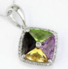 2.65CT DIAMOND & AAA MULTI GEM 14KT WHITE GOLD SQUARE HALO FUN FLOATING PENDANT