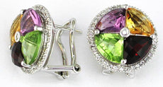 7.30CT DIAMOND & AAA MULTI GEM 14KT WHITE GOLD TRILLION CLIP ON HANGING EARRINGS