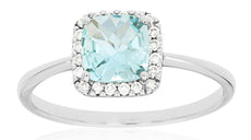 .96CT DIAMOND & AAA AQUAMARINE 14KT WHITE GOLD CUSHION & ROUND FRIENDSHIP RING