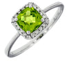1.2CT DIAMOND & AAA PERIDOT 14KT WHITE GOLD CUSHION & ROUND HALO FRIENDSHIP RING