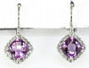 2.22CT DIAMOND & AAA AMETHYST 14KT WHITE GOLD CUSHION & ROUND HANGING EARRINGS