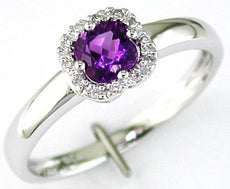 .47CT DIAMOND & AAA AMETHYST 14KT WHITE GOLD CUSHION & ROUND 4 LEAF CLOVER RING