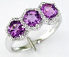 1.47CT DIAMOND & AAA AMETHYST 14KT WHITE GOLD 3D HEXAGON HALO 3 STONE FUN RING