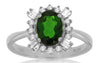 1.55CT DIAMOND & AAA TSAVORITE 14KT WHITE GOLD OVAL ROUND & BAGUETTE FLOWER RING