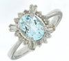 1.35CT DIAMOND & AAA AQUAMARINE 14K WHITE GOLD OVAL ROUND & BAGUETTE FLOWER RING