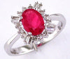1.60CT DIAMOND & AAA RUBY 14KT WHITE GOLD OVAL ROUND & BAGUETTE FLOWER FUN RING