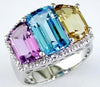 ESTATE LARGE 7.70CT DIAMOND & AAA MULTI GEM 14KT WHITE GOLD 3D RAINBOW FUN RING