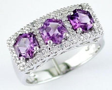 1.65CT DIAMOND & AAA AMETHYST 14KT WHITE GOLD ROUND HEXAGON FILIGREE FUN RING