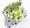 LARGE 12.57CT DIAMOND & AAA LEMON QUARTZ 14K WHITE GOLD 3D TRILLION & ROUND RING