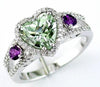LARGE 2.22CT DIAMOND & AAA PURPLE & GREEN AMETHYST 14KT WHITE GOLD 3D HEART RING