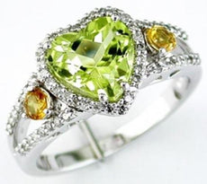 2.32CT DIAMOND & AAA LEMON QUARTZ & CITRINE 14K WHITE GOLD HEART SHAPE LOVE RING