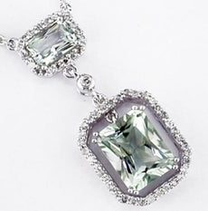 3.10CT DIAMOND & AAA GREEN AMETHYST 14KT WHITE GOLD CUSHION & ROUND LOVE PENDANT