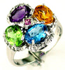 3.37CT DIAMOND & AAA MULTI GEM 14KT WHITE GOLD 3D OVAL & ROUND FLOWER FUN RING