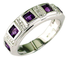 .90CT DIAMOND & AAA AMETHYST 14KT WHITE GOLD 3D PRINCESS & ROUND BEZEL FUN RING