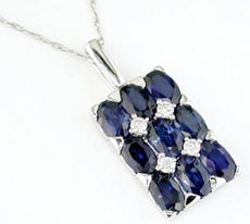 3.50CT DIAMOND & AAA SAPPHIRE 14KT WHITE GOLD OVAL & ROUND RECTANGULAR PENDANT