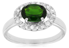 1.50CT DIAMOND & AAA TSAVORITE 14KT WHITE GOLD OVAL & ROUND HALO ENGAGEMENT RING