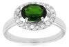 1.50CT DIAMOND & AAA TSAVORITE 14KT WHITE GOLD OVAL & ROUND HALO ENGAGEMENT RING