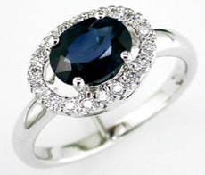 1.80CT DIAMOND & AAA SAPPHIRE 14KT WHITE GOLD OVAL & ROUND HALO ENGAGEMENT RING