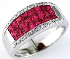 1.50CT DIAMOND & AAA RUBY 14KT WHITE GOLD 3D PRINCESS & ROUND ANNIVERSARY RING