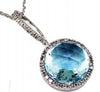 LARGE 12.4CT DIAMOND & AAA BLUE TOPAZ 14K WHITE GOLD ROUND HALO FLOATING PENDANT