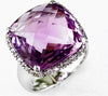 LARGE 13.42CT DIAMOND & AAA AMETHYST 14KT WHITE GOLD 3D CUSHION & ROUND FUN RING
