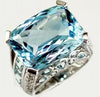 ESTATE LARGE 19.22CT DIAMOND & AAA BLUE TOPAZ 14KT WHITE GOLD FILIGREE FUN RING